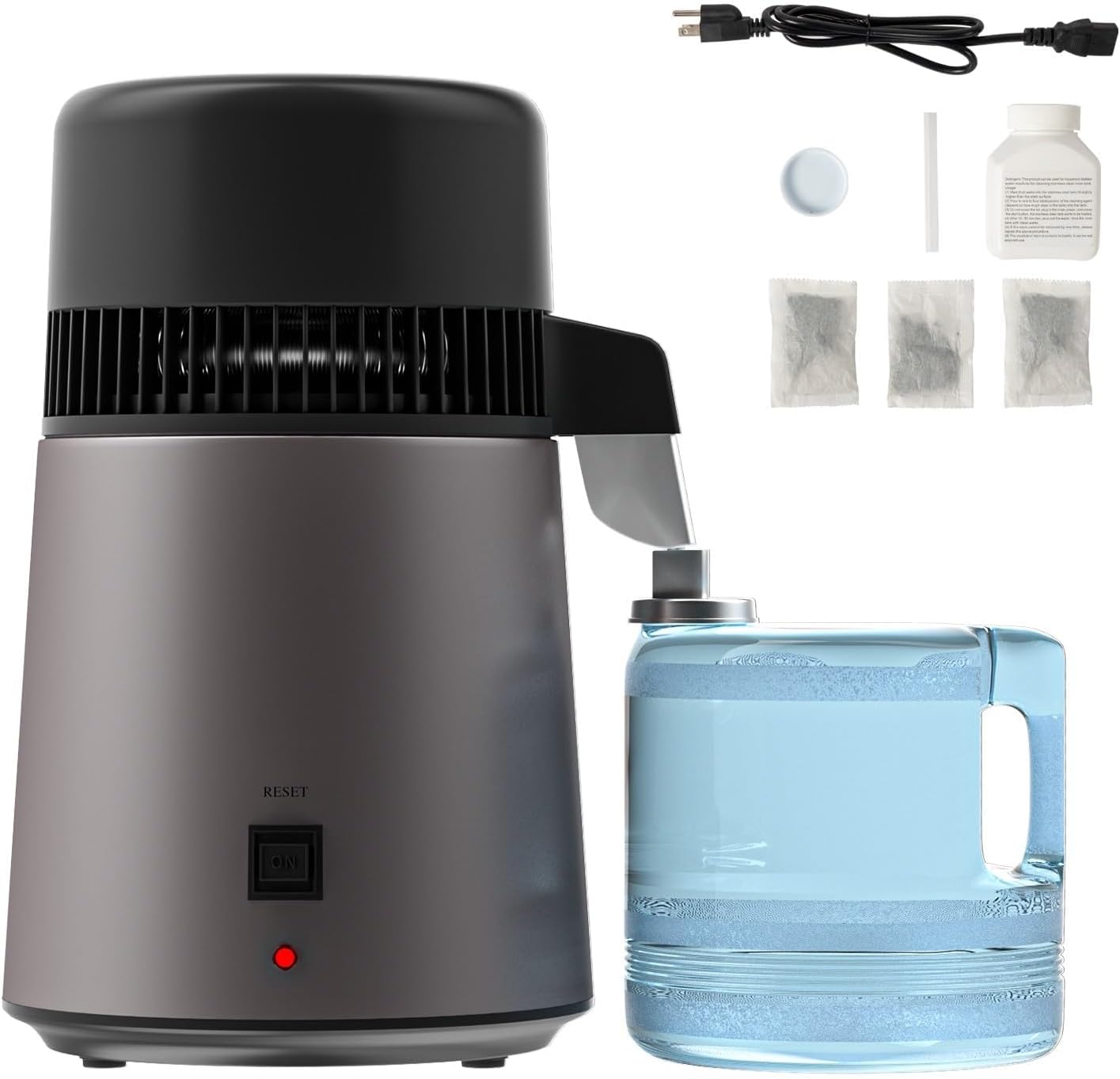 Bonnlo 4L Water Distiller Countertop Distilled Water Machine with Flame-retardant Material, BPA-Free Container & Stainless Steel Interior, 750W Distilled Water Maker Purifier (Gray)
