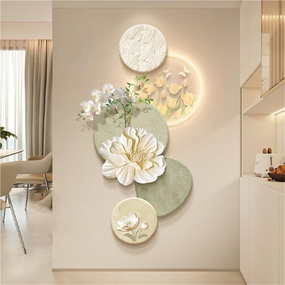 Escultura Mural Floral 3D Moderna con Luces Led, Cuadro Decorativo para Sala De Estar, Dormitorio, Estudio, Pasillo Y Decoración del Hogar. Green