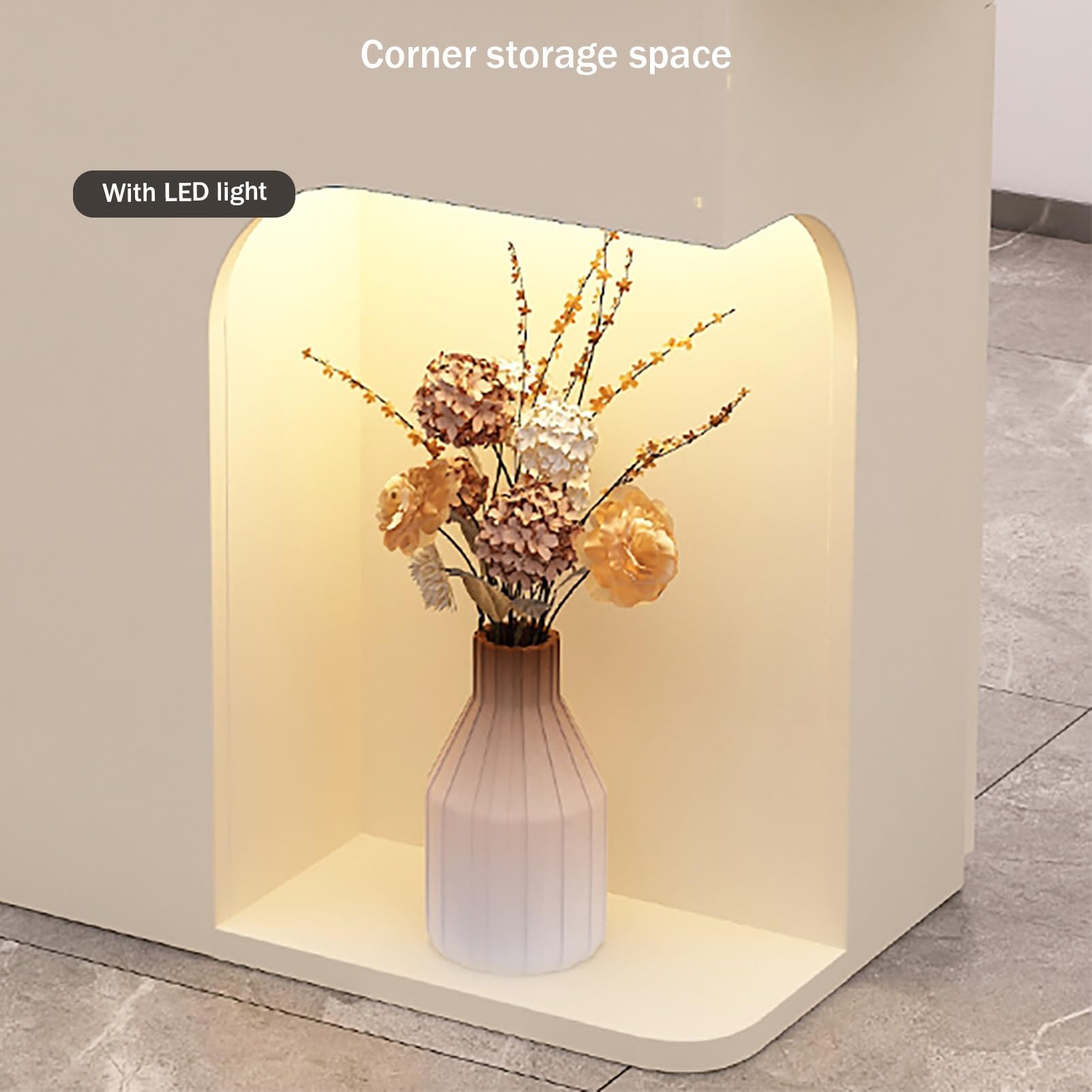 Generico Banco Reception Moderno con Illuminazione a LED, Elegante bancone per Negozi con cassetto e vano portaoggetti, Mobile Reception per Ufficio per Negozi (Beige, 1