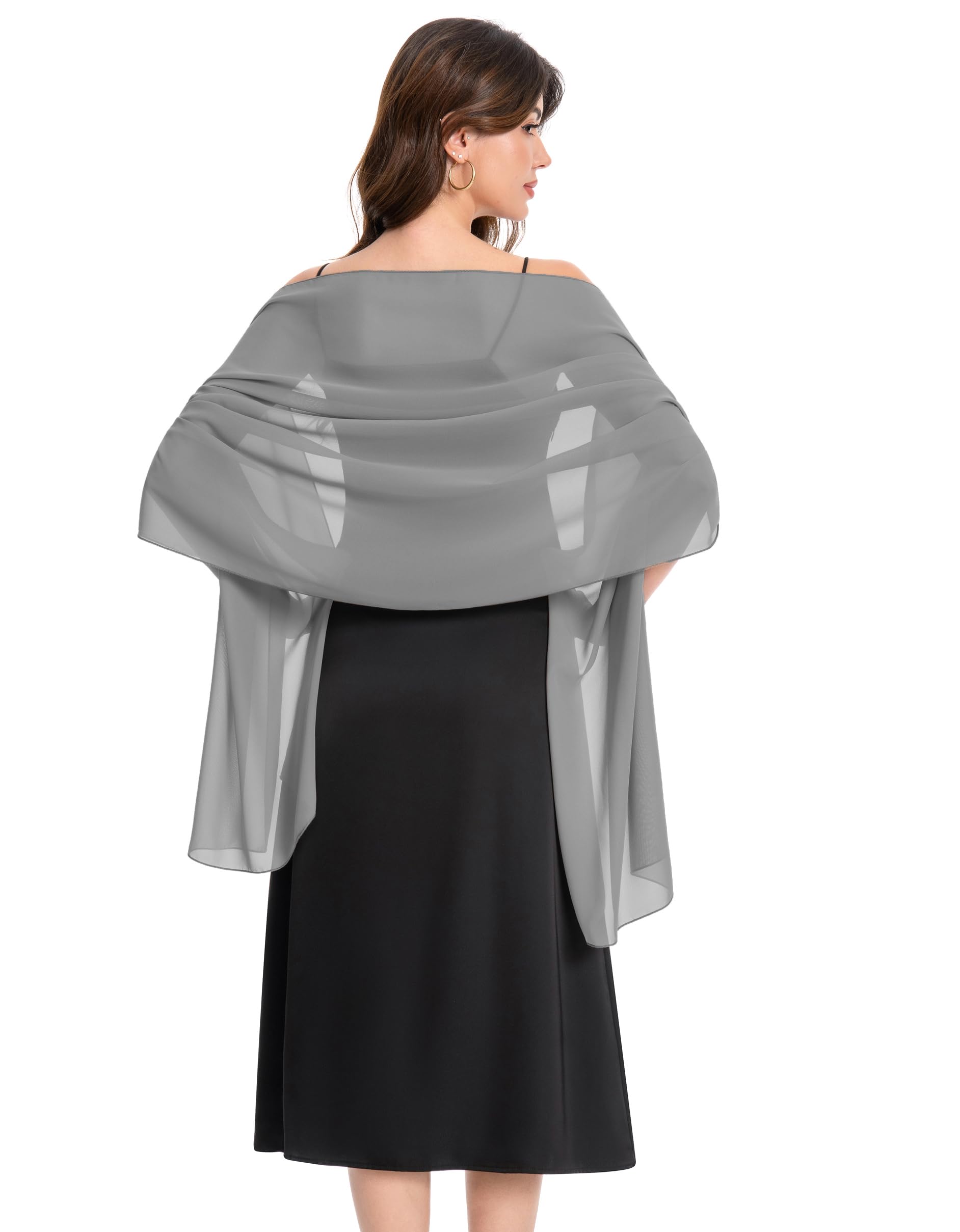 Baoqiya Chiffon Shawls Scarves Wraps for Bridal Wedding Party Evening Dress and Special Occasion Dresses, Dark Grey, Large