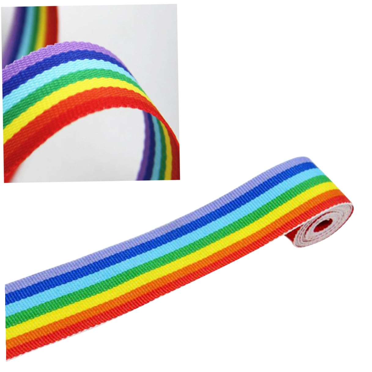 jojofuny 2 Rollen Polyester Regenbogenfarbband Breit Yards Strapazierfähiges Webband mit Buntem Regenbogenmuster als Rucksackriemen für Kleidung und Diy Bastelprojekte