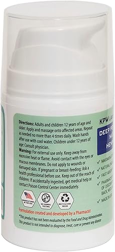 Miniatura 3 de KPW Laboratories Natural Hemp Cream - Crema penetrante profunda para espalda, músculos, cuello y articulaciones, fabricada en Estados Unidos, 1.7