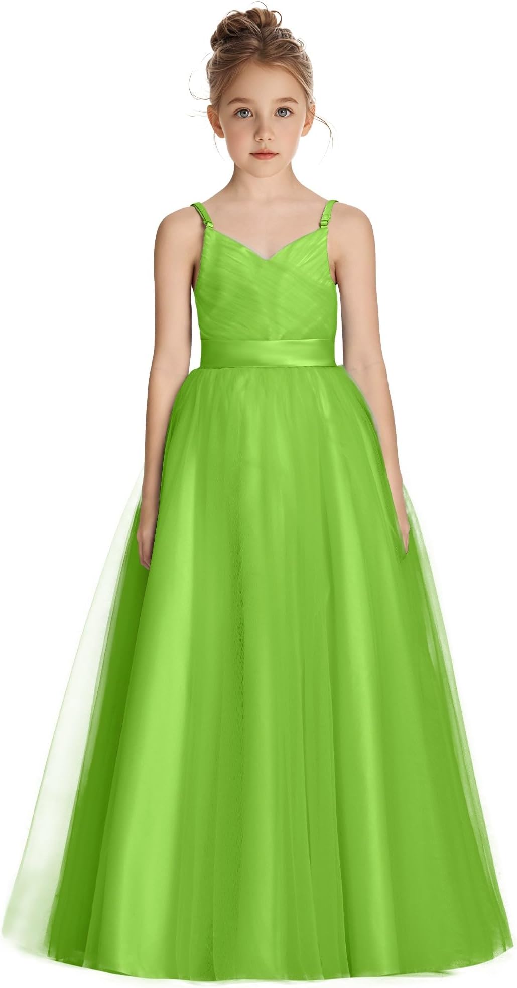 Girls Flower Girl Dress Tulle Spaghetti Strap Pageant Dresses for Girls A-line Long Kids Formal Party Ball Gown