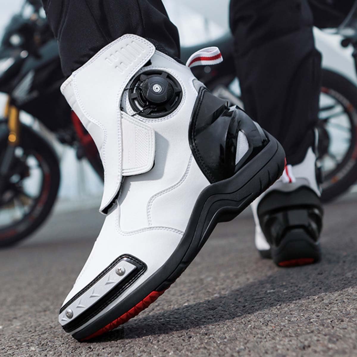 Zapatos de Moto Impermeables para Hombre Zapatos de Motocicleta Refuerzo cómodas, Protección de Tobillos, Suela Antideslizante