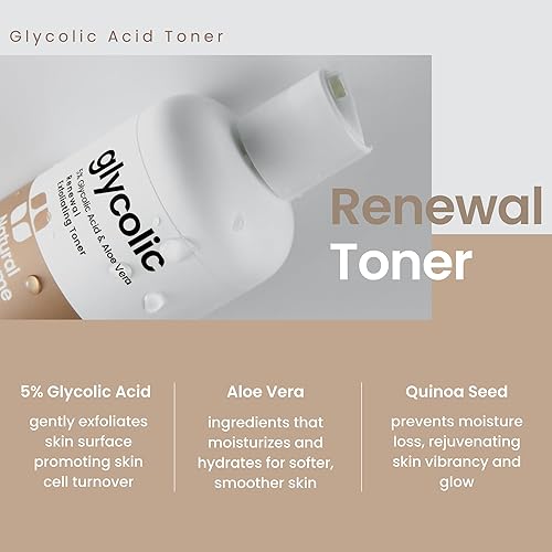 Miniatura 6 de Tónico de ácido glicólico al 5% para la cara | Tónico exfoliante suave - con aloe vera y extracto de quinua | Solución avanzada de tonificación