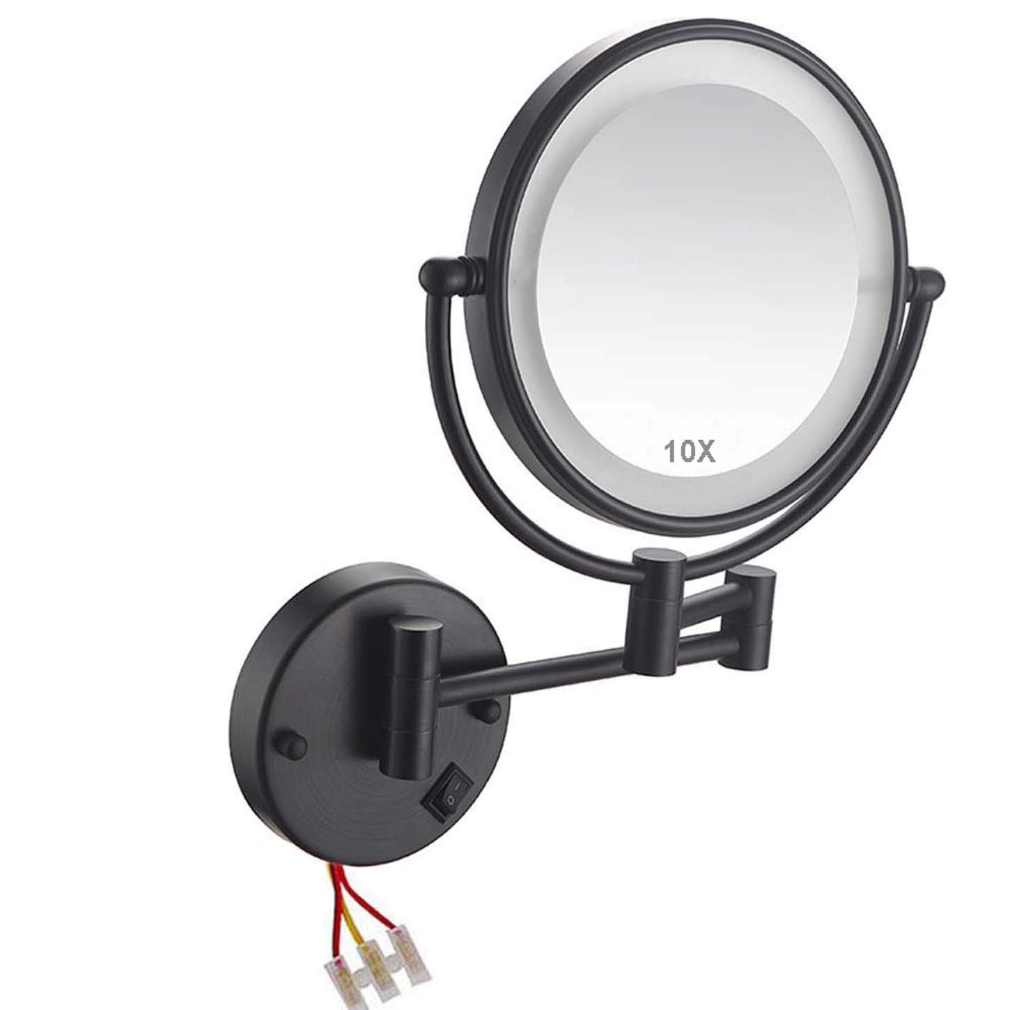 Miroir de maquillage mural à LED avec extension réglable et double face 10X