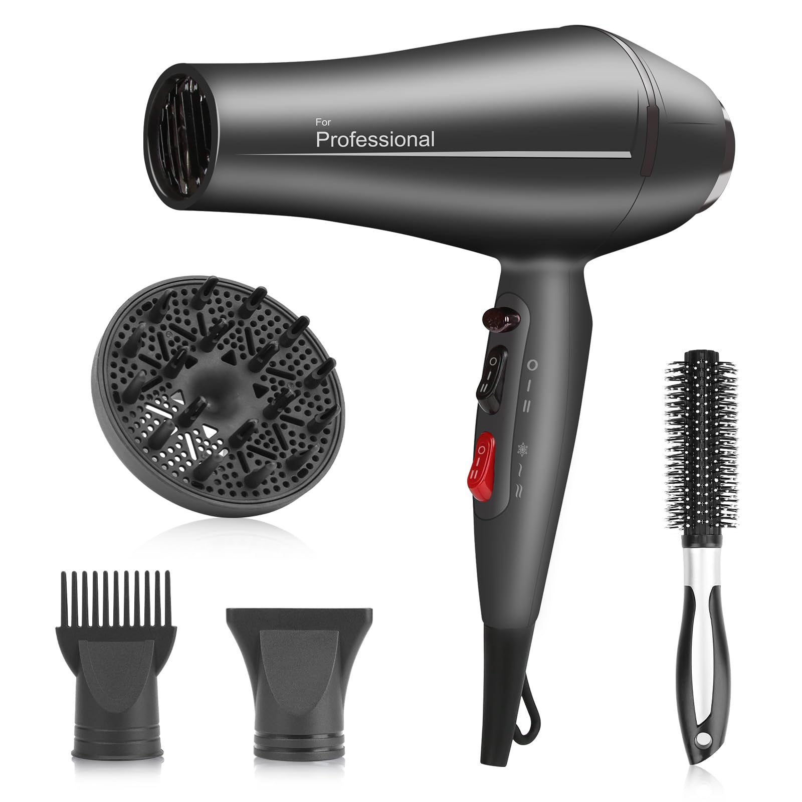Faszin Professioneller Ionen-Haartrockner, Haartrockner mit Diffusor, leistungsstarker professioneller Haarfon, Triple-L plus widerstandsfähiger Hairdryer (mattgrau)