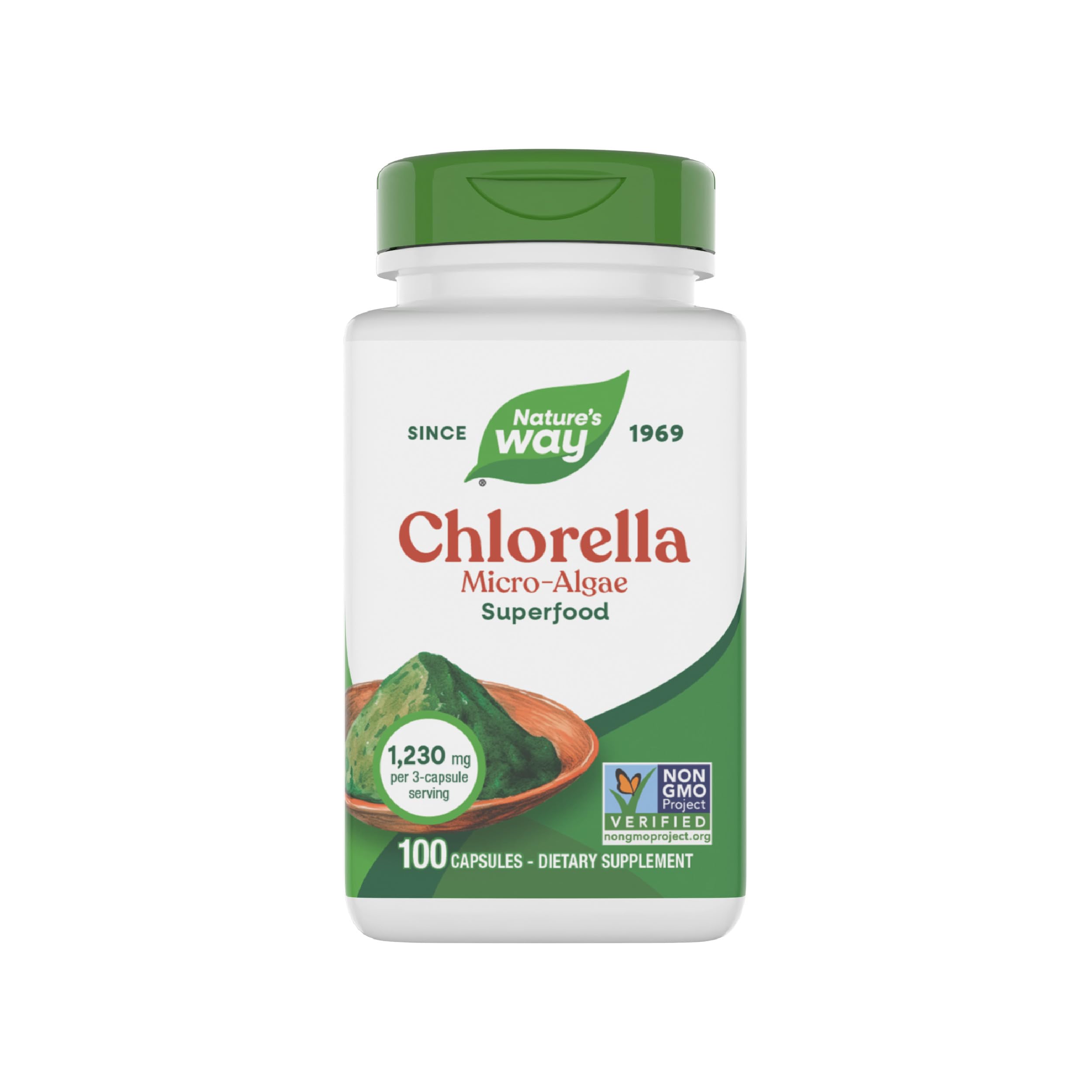 Nature's Way Chlorella Micro-Algae, Superfood, Supports Antioxidant Pathways*, 1,230 mg per 3-Capsule Serving, Vegetarian, Non-GMO Project Verified, 100 Capsules (Packaging May Vary)