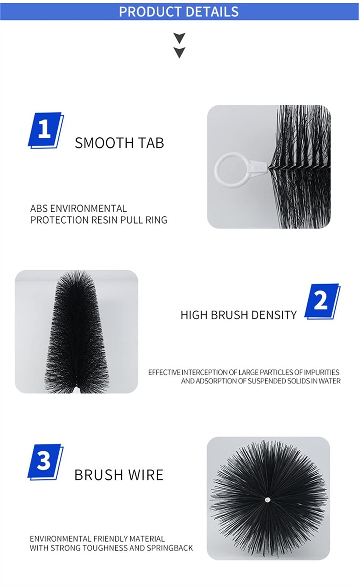 Filterbürste 50 Stück filterbürsten für teichfilter Dachrinnenbürste sehr weichem Polypropylen für Koiteich (Size : 70cm)