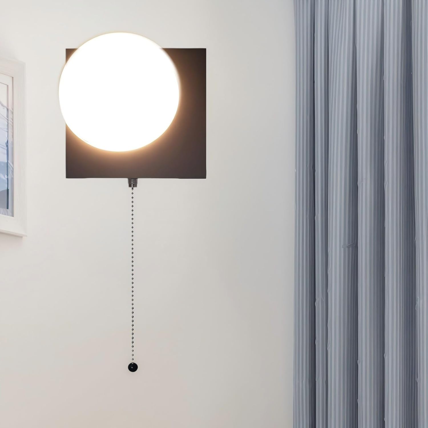 Pull Chain Wall Lamp, Black Wall Sconce with 3-Color Changing LED, Built-in Light Fixture for Hallway, Bedroom, Doorway