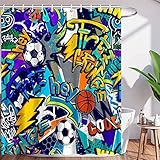 VPUPCN Sports Shower Curtain for Boys Teens Basketball Football Game Abstract Art City Street Colorf