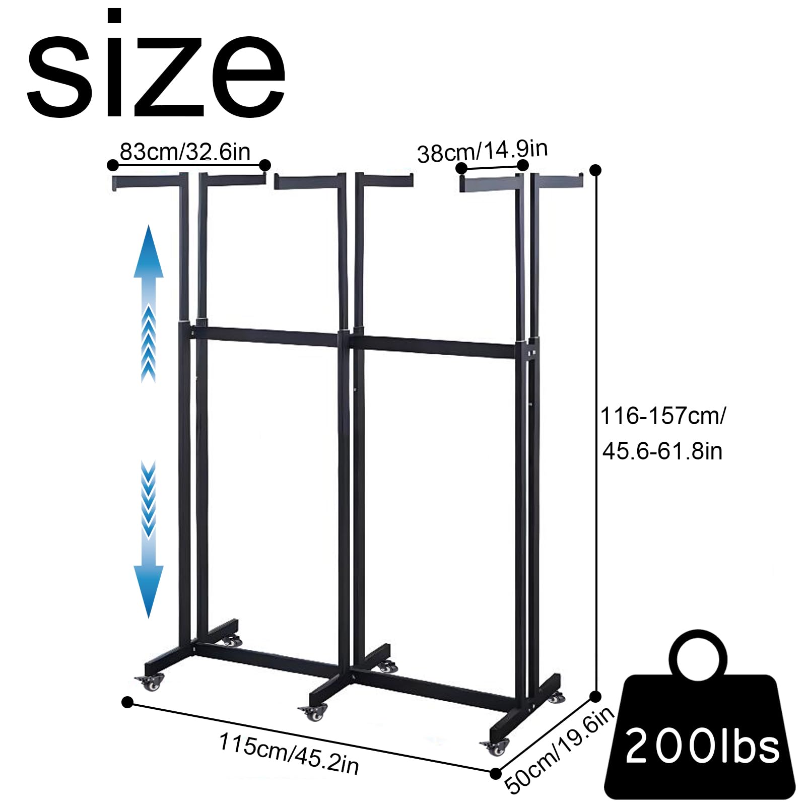 Takpylia Heavy Duty 6 Arms Clothing Rack, Floor Standing Metal Garment Rack with wheels, Adjustable Height Arms from 46