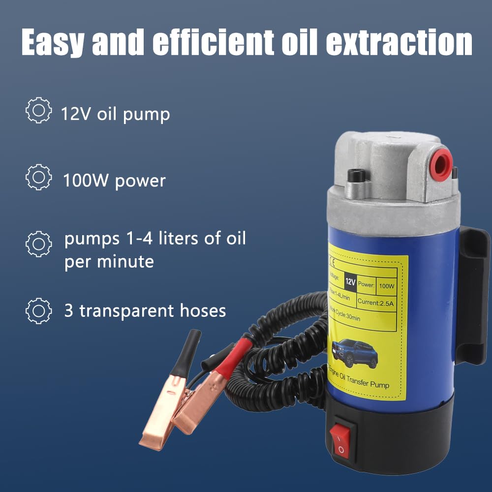 Motoröltransferwechselpumpe TONZACK 12V 100W Motorölauszieherpumpe Ölwechselpumpe Passend für Auto Wohnmobil Motorrad Boot Elektrische Ölpumpe