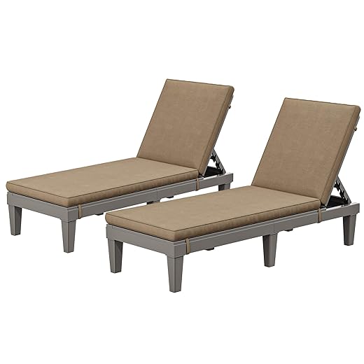 YITAHOME Chaise Outdoor Lounge Chairs Set of 2 with Adjustable Backrest, Sturdy Loungers for Patio & Poolside, Easy Assembly & Waterproof & Lightweight with 265lbs Weight Capacity, Grayish-White