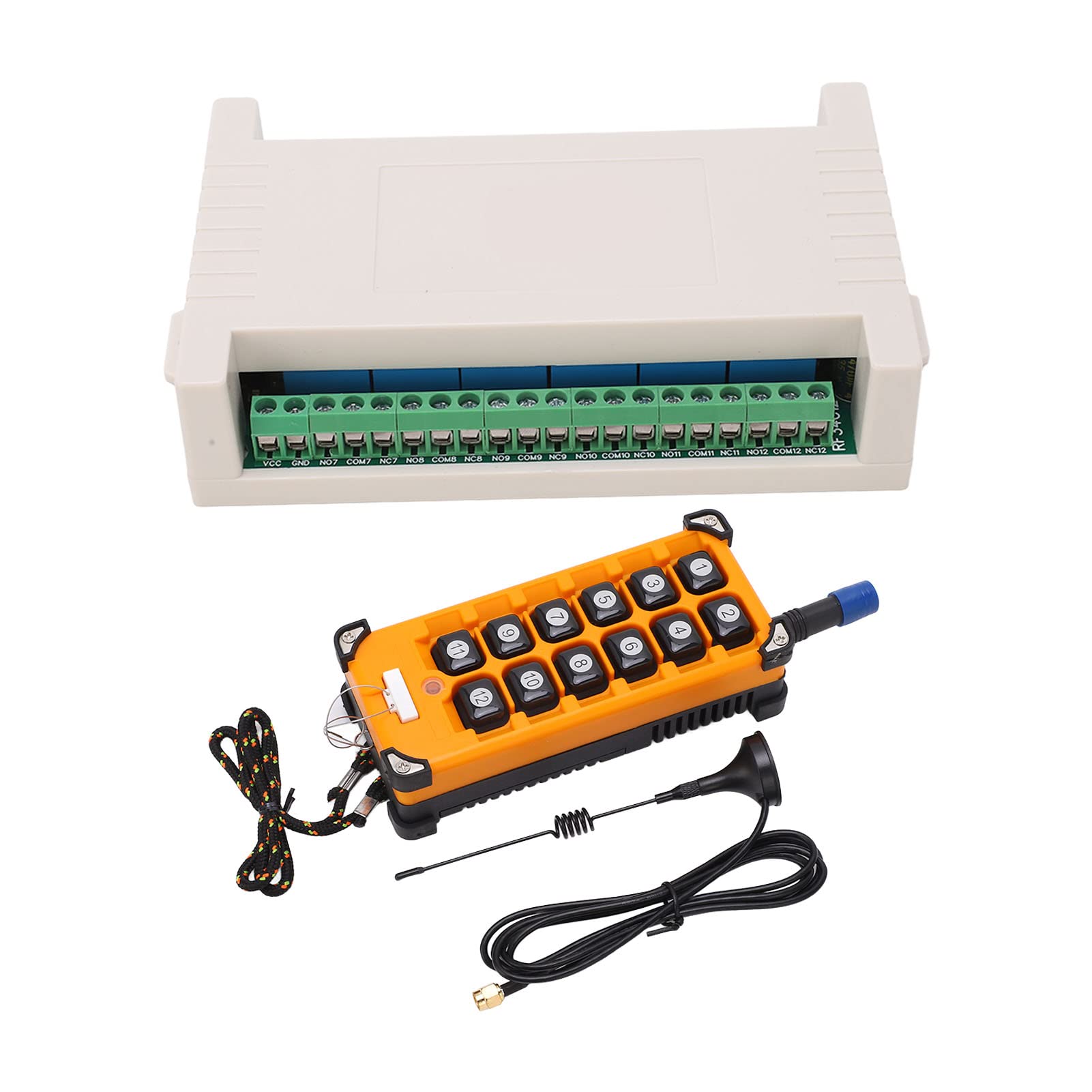 Telecomando per Gru, Codificatore Telecomando Wireless 12 Tasti 433M con Antenna 12 Canali, Trasmettitore Wireless Ad Alta sensibilità Interruttore a Pulsante Kit relè Controller (CC 12V)