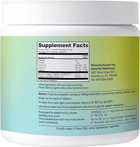 Miniatura 3 de Sparkle Wellness VERISOL - Péptidos de colágeno hidrolizados bioactivos Suplemento de colágeno en polvo con vitamina C para la salud de la piel, el