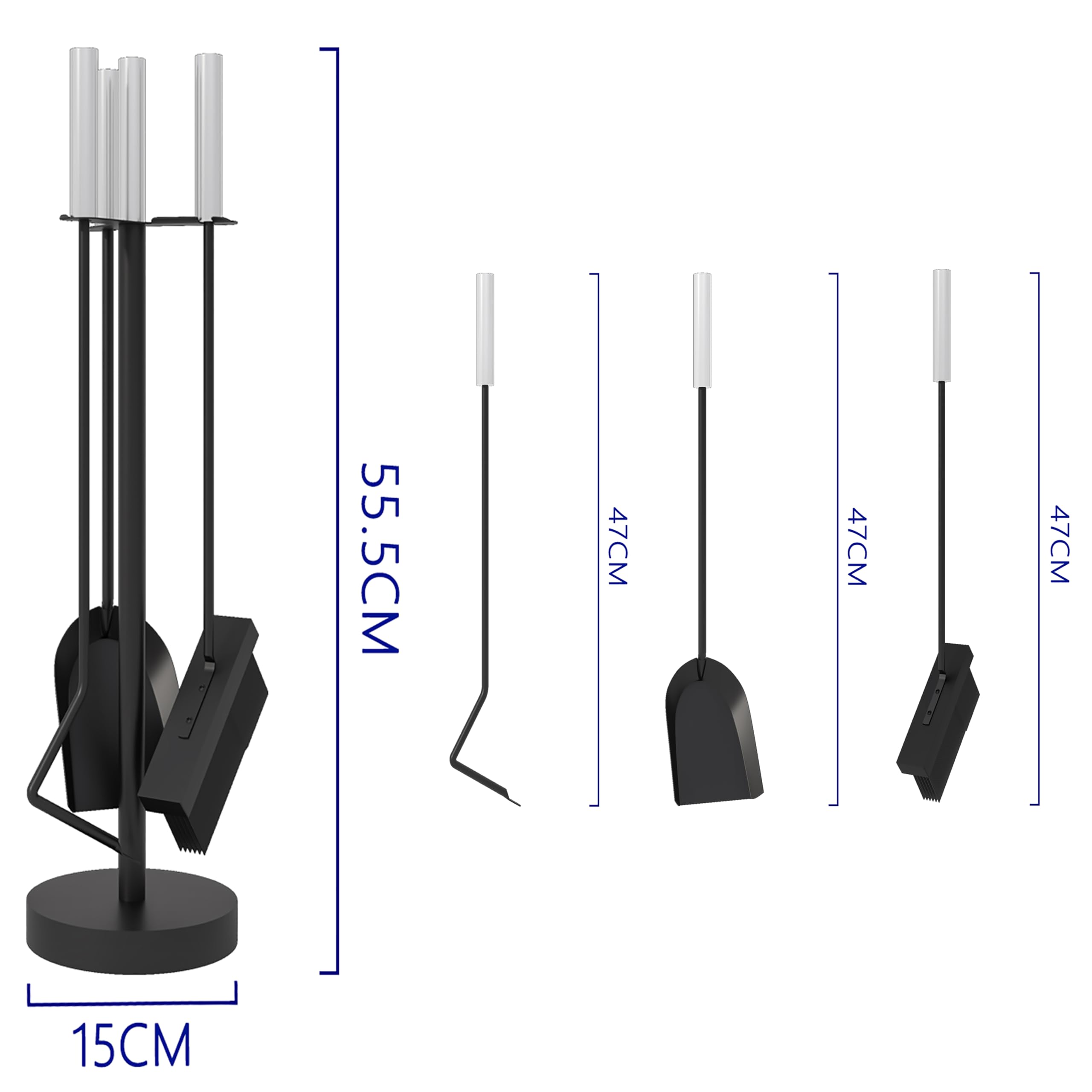 Kingson 4 Pieces Fireside Companion Set including Brush, Poker and Shovel, Indoor Log Burner Accessories, Diameter 15*H55.5CM - Image 4