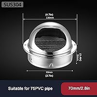 Vista 4 de Cubierta de chimenea de acero inoxidable 304, cubiertas redondas de ventilación de aire, cubierta de rejilla de rejilla, capó extractor, tubo
