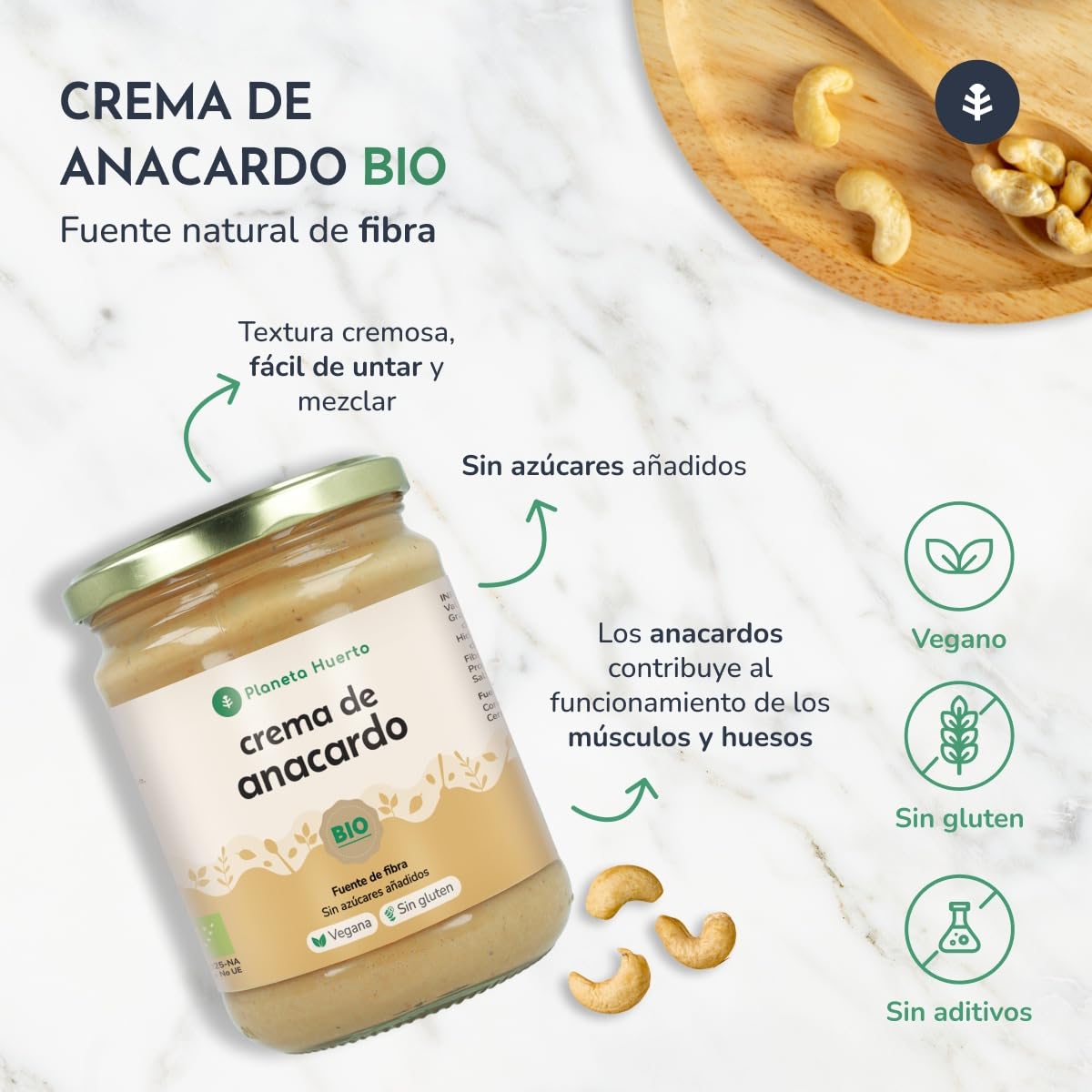 PLANETA HUERTO | Crema de Anacardo ECO 350g - Pasta de Anacardos Ecológicos 100% para una Dieta Equilibrada y Saludable