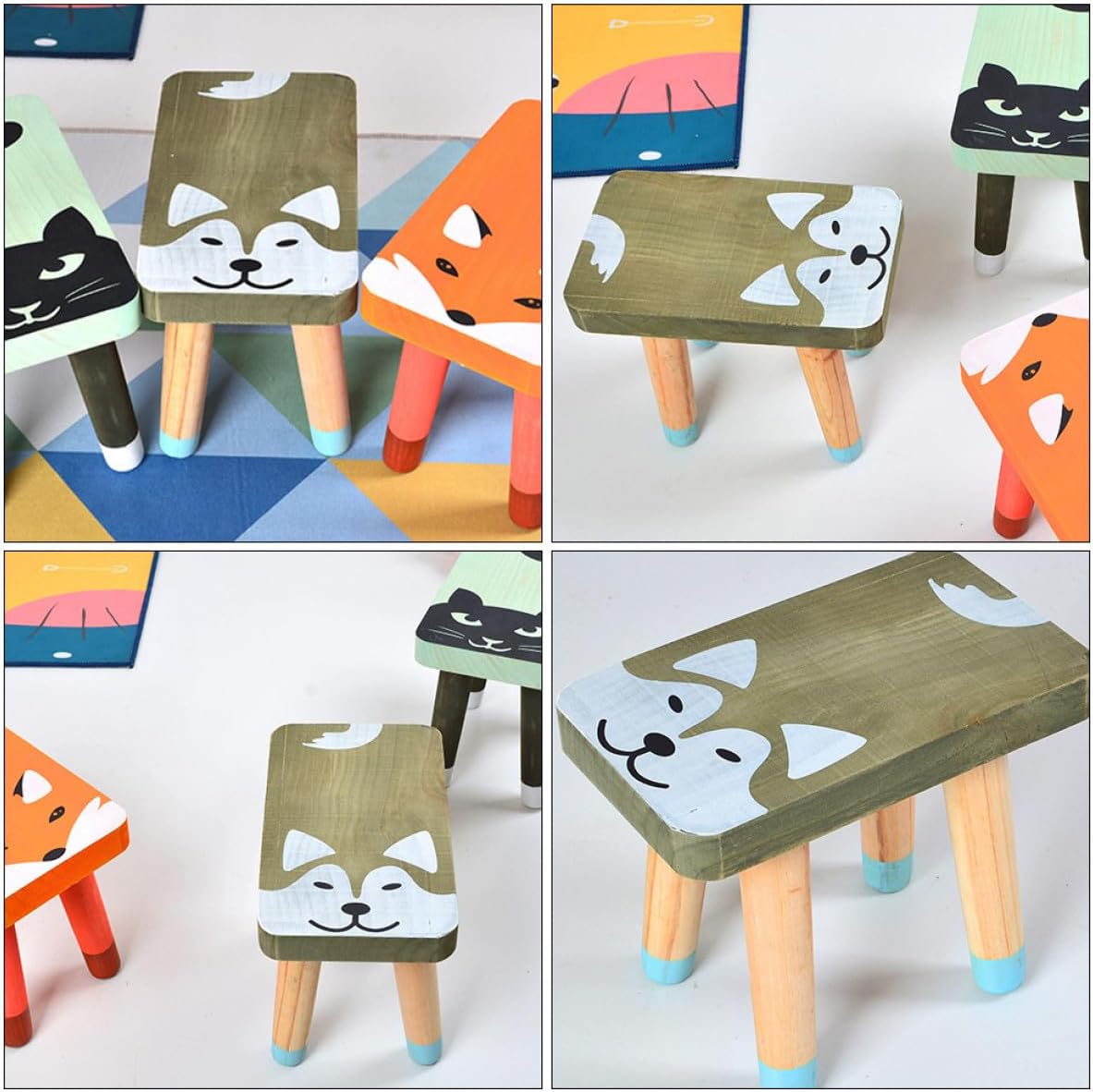 DOITOOL Wooden Cartoon Animal Stool, Solid Wood Low Footstool for ’s Room, Cute Dog Design Step Stool for Home and Nursery Seating