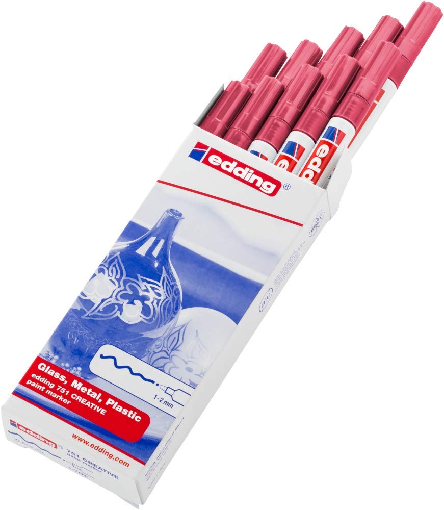 Edding 751 Gloss Paint Marker - Blue - 1 Paint Marker - Round Nib 1-2 Mm - Paint Pen For Glass, Pebbles, Wood, Plastic, Paper - Waterproof, High Coverage
