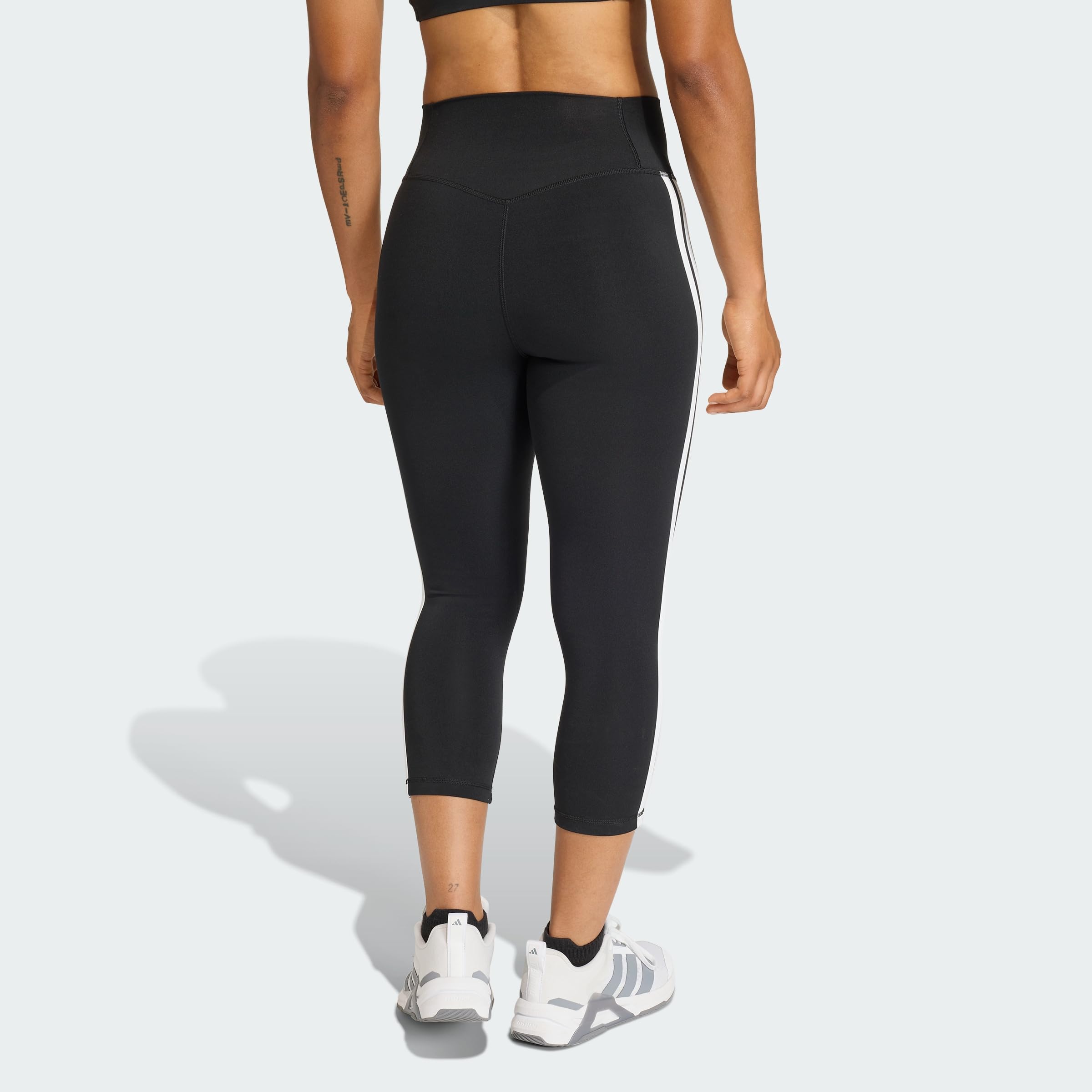 adidas Kobiety Optime Essentials Workout 3-Stripes 3/4 Leggings Tights, black/white, XXS