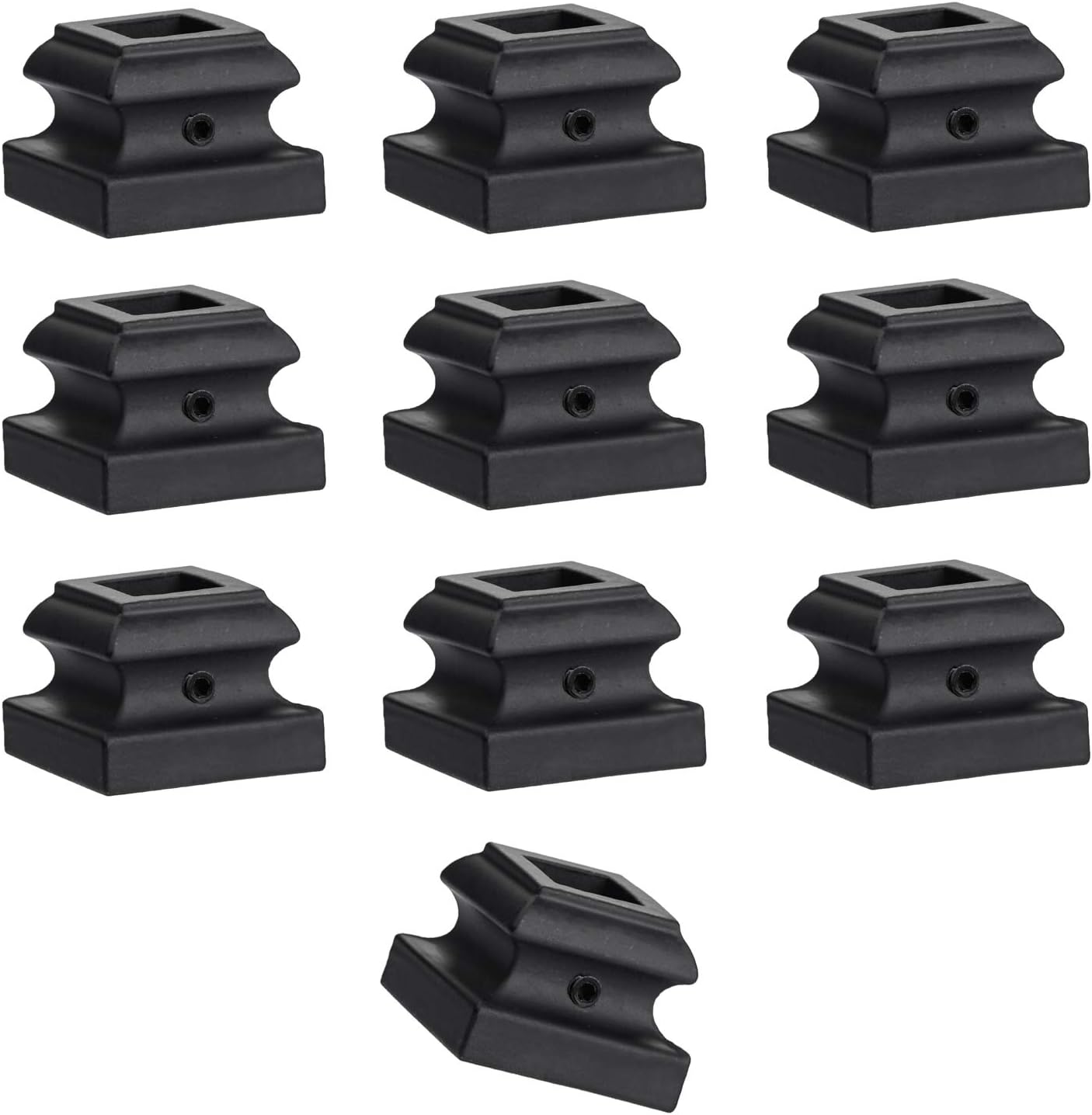 Senmit Iron Baluster Shoes - Flat Shoe with Screw - for Use with 1/2" Square Balusters - Set of 10 (Satin Black)