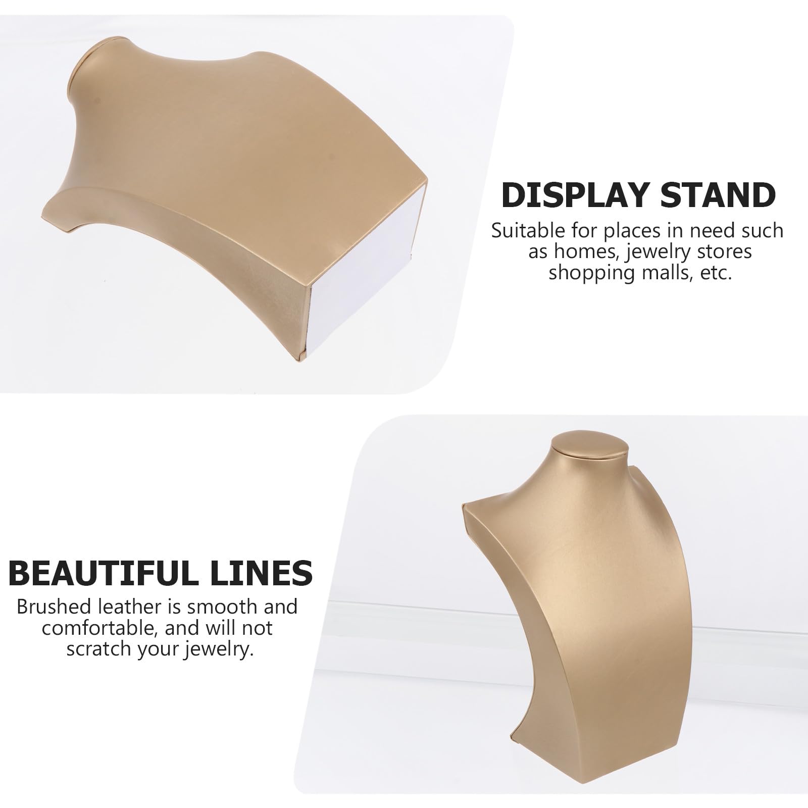 VILLCASE Organizador para Joyas Cepillado de Compuesto Tablero Cuello de Soporte Busto Dorado de Cuero para Collares Adecuado Hogar y Tienda de Joyería