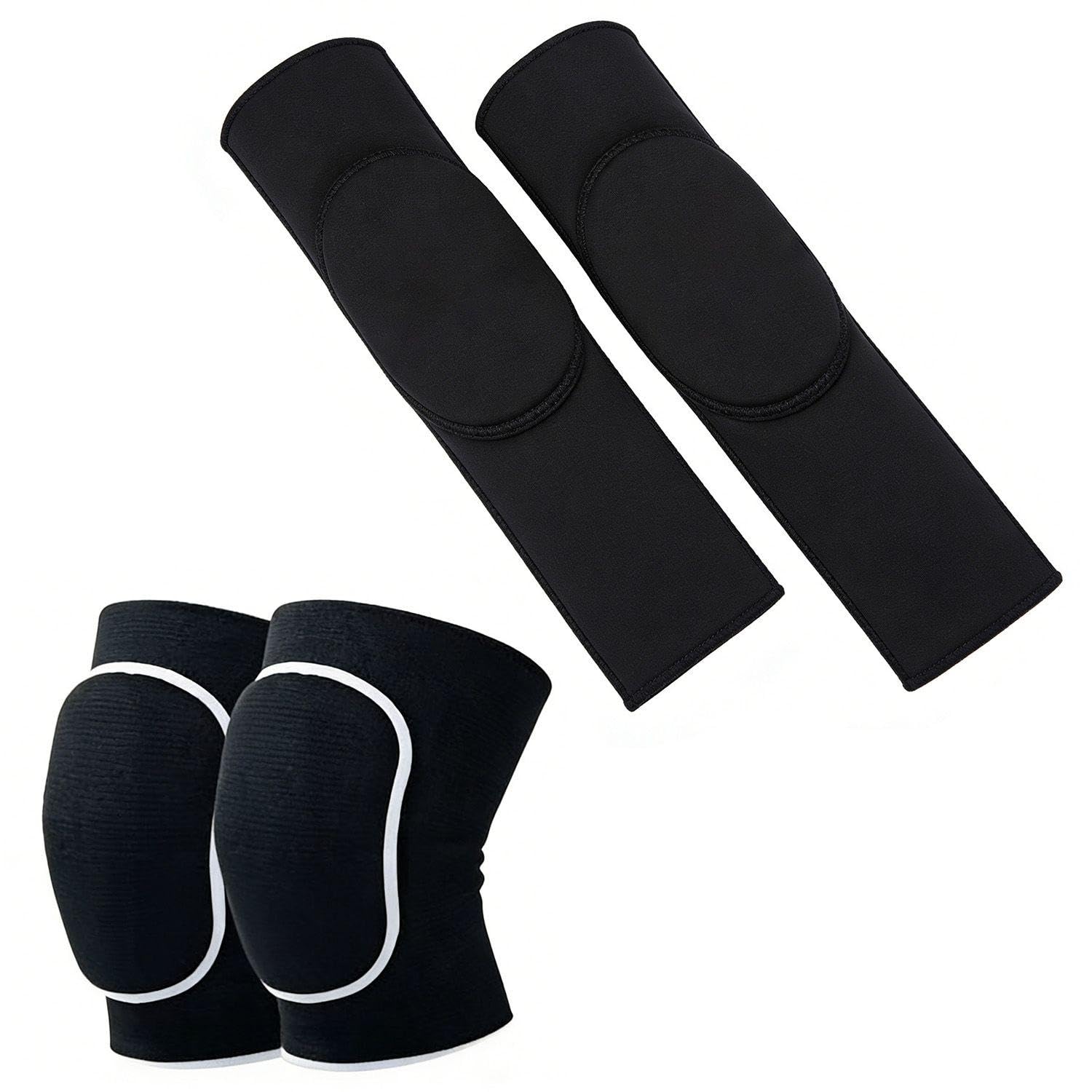 USHXVG 1 Pair Of Volleyball Anti-Collision Arm Guards, 1 Pair Of Black Knee Pads, Forearm Protective Pads, Shock Absorption And Breathable, Elastic Sports Protective Gear.