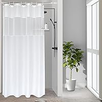 Vista 10 de UFRIDAY - Cortina de ducha de tela gris y blanca de 72 x 72 pulgadas, cortina de ducha con ventana. Cortina de ducha para baño y bañeras, lavable a