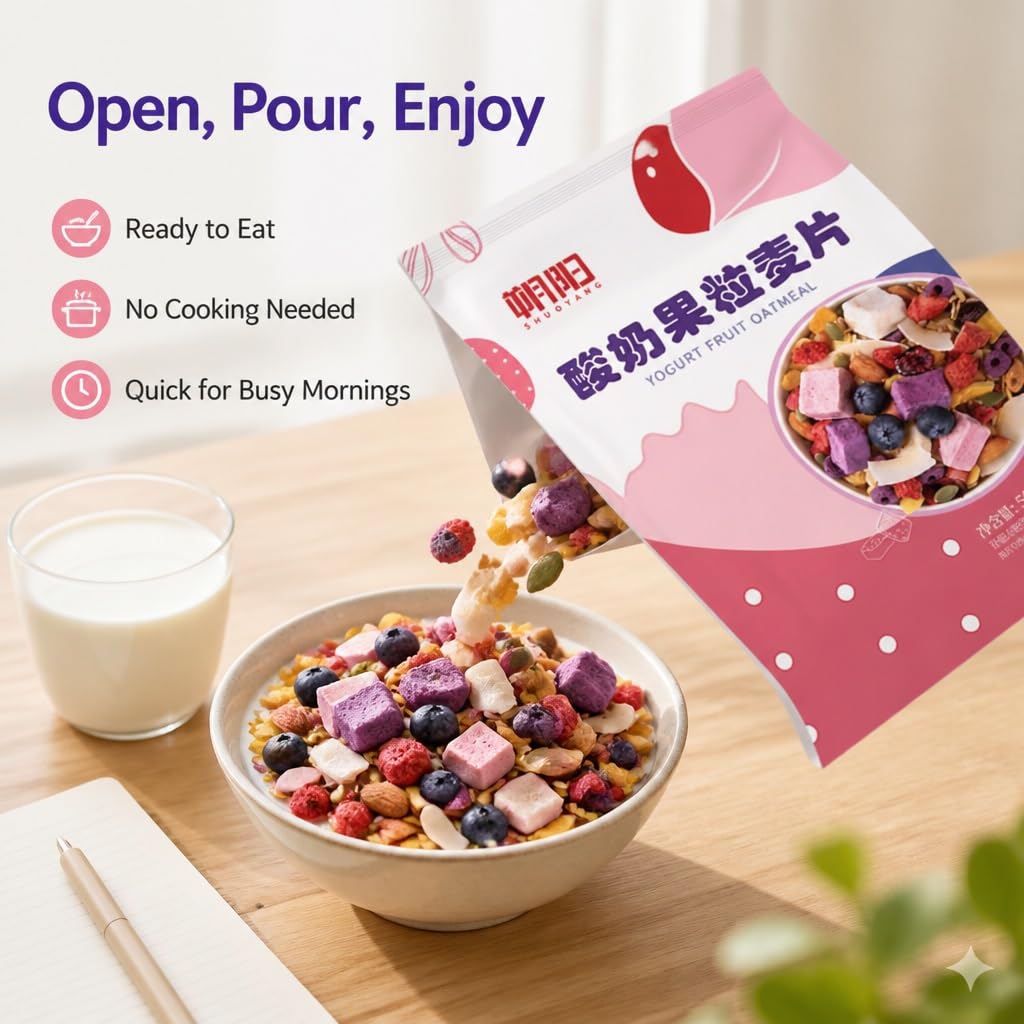 500g Jogurtowa Granola Płatki Z Kawałkami Prawdziwych Owoców I Orzechami Pieczone Muesli Przekąska Śniadaniowa Zdrowa Chrupiąca Niesmażona