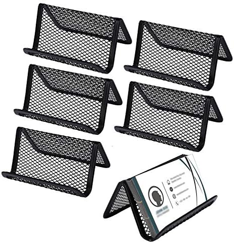 Metal Mesh Business Card Holder Office Desk & Desktop Business Card Display Name Card Collection Organizer Multipurpose Stickers Notes Smart Phone Stand 6 Pack (Black)