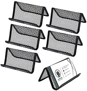 Metal Mesh Business Card Holder Office Desk & Desktop Business Card Display Name Card Collection Organizer Multipurpose Stickers Notes Smart Phone Stand 6 Pack (Black)