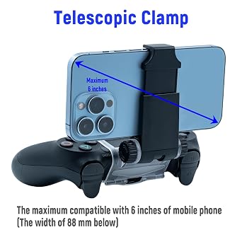 Mcbazel Phone Mount Clip for PS4 Controller, Smart Phone Holder Compatible with PS4 DualShock 4 Controller and iPhone, Android up to 6 Inch - Black