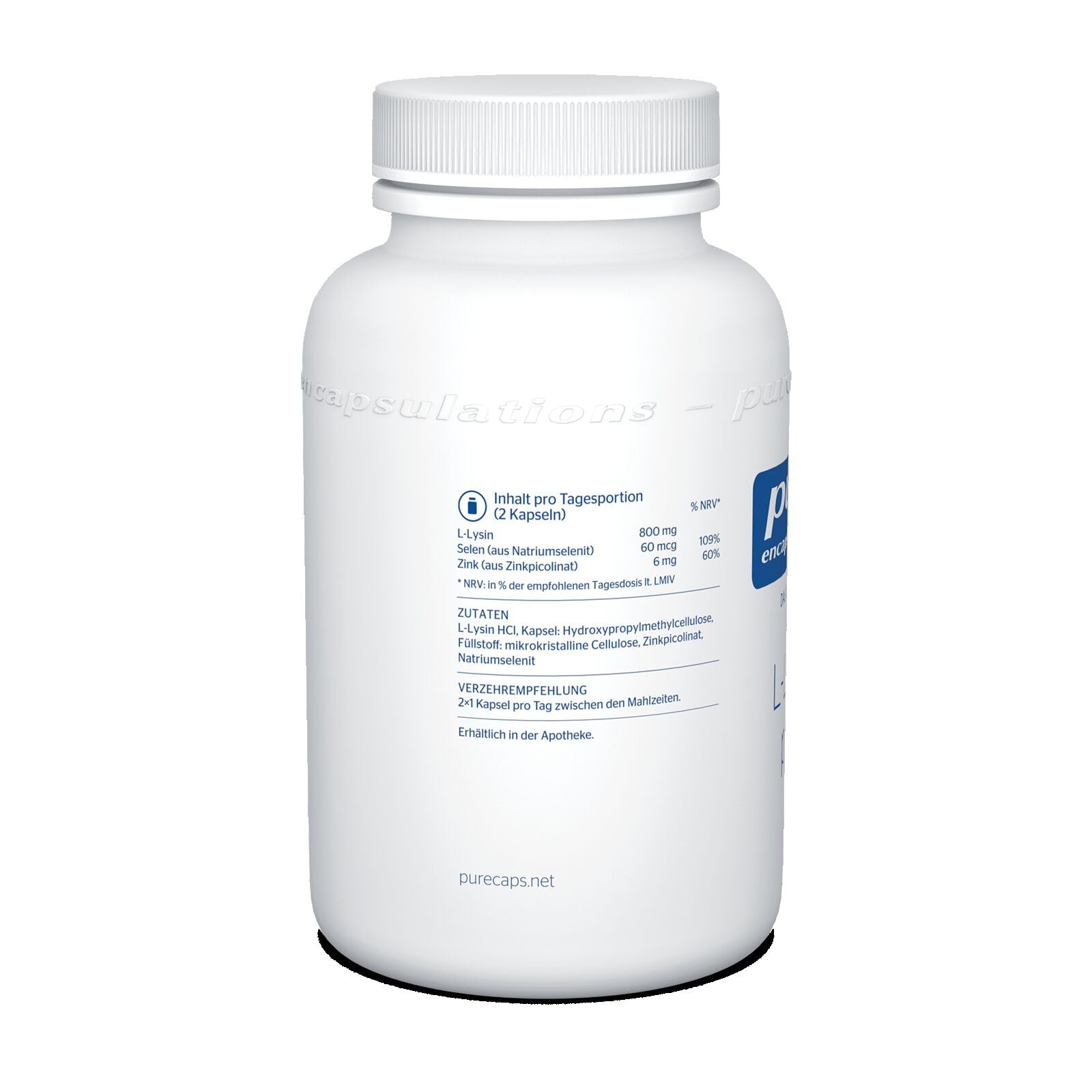 Pure Encapsulations - L-Lysin plus - Essenzielle Aminosäure mit Selen und Zink - Zum Immunsystem stärken und für Zellschutz - 90 Kapseln