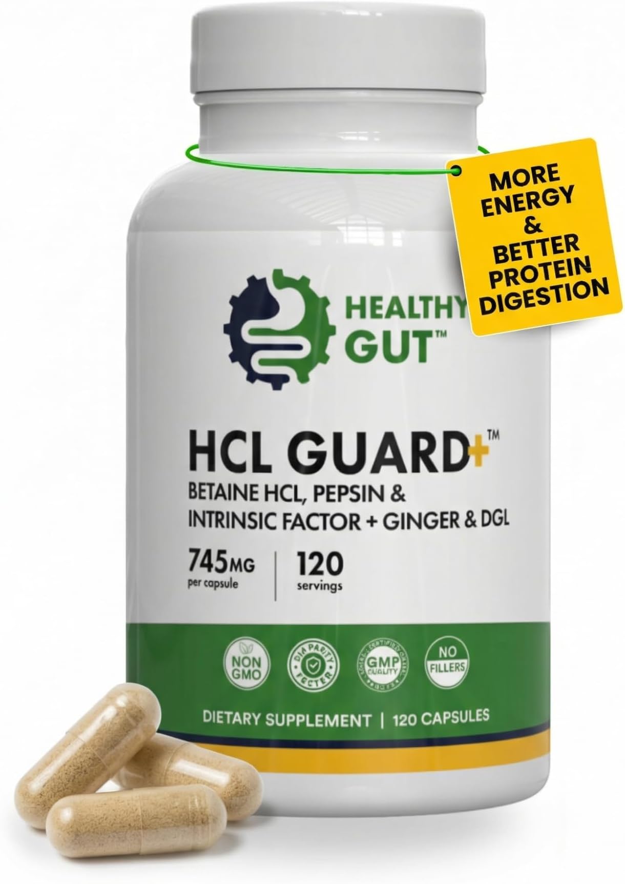 - Healthy Gut HCL Guard | Betaine HCl with Pepsin | Betaine Hydrochloride Digestive Supplement w/Organic Ginger Root & DGL | 60 Servings