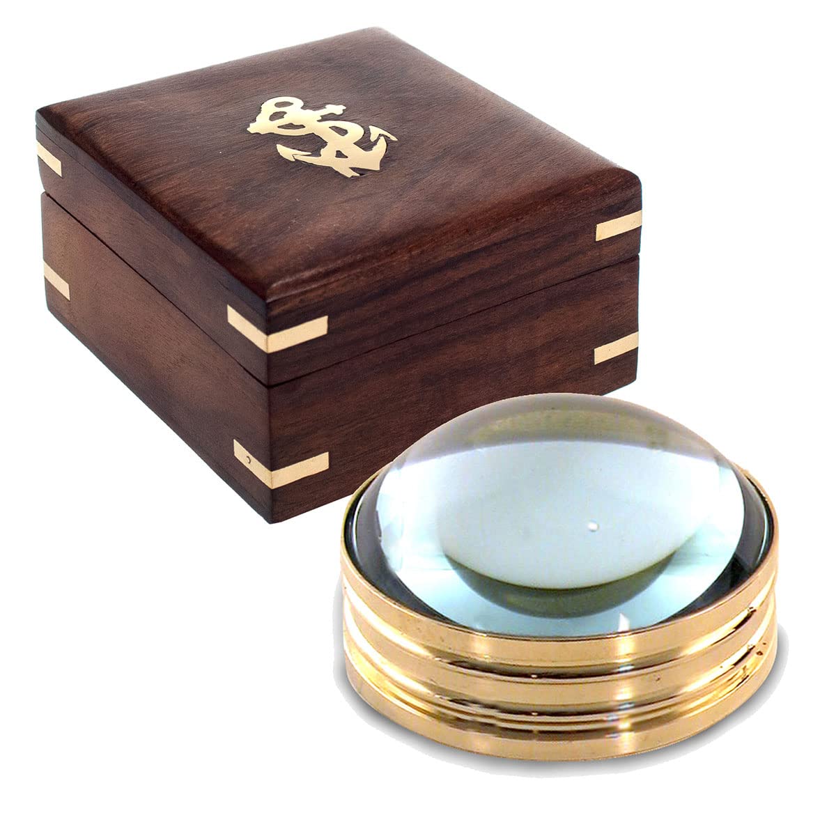 Loupe avec boîte décoration nautique vintage, accessoire de table thématique mer World Map DG6407