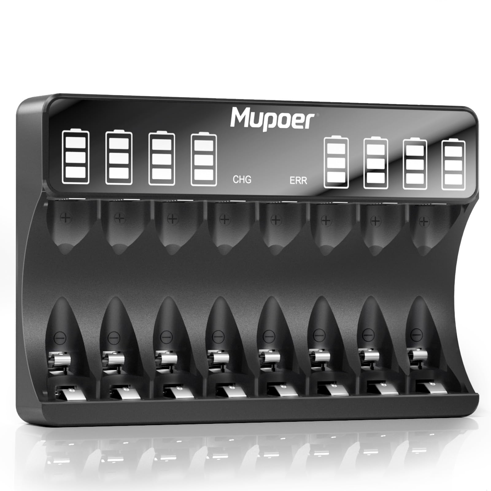 AA AAA Battery Charger 8 Bays,Individual Charger for Ni-MH Ni-CD Rechargeable Batteries, Larger LCD Screen Battery Charger