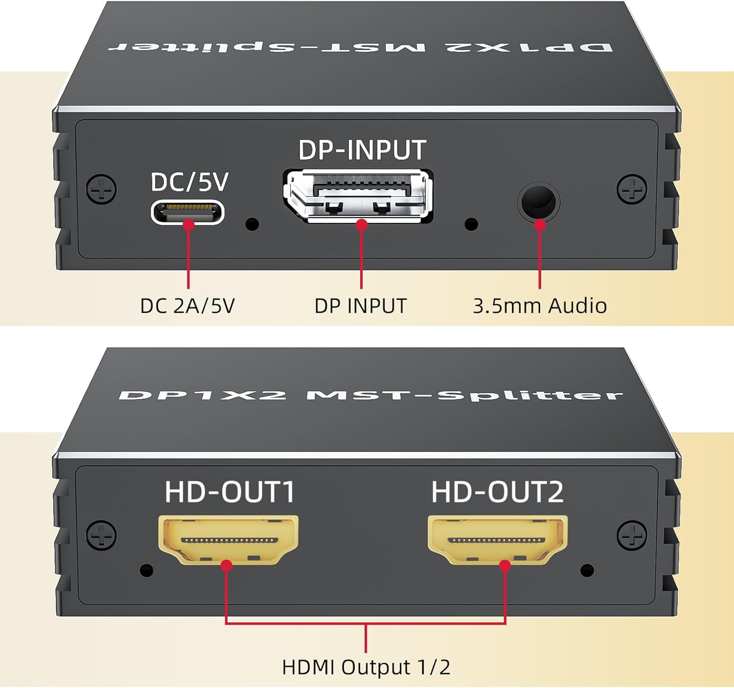 DisplayPort to Dual HDMI Adapter 4K@60Hz 1 in 2 out MST Hub Display port to HDMI Monitor Splitter for Dual Monitor Extend Mirror Display, with Audio Out, for PC NVIDIA AMD Graphics Card - w/Power