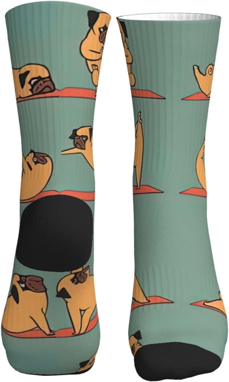 Yoga pug Print Adult Mid-Calf Socks Casual Athletic for men and women breathable comfortable socks