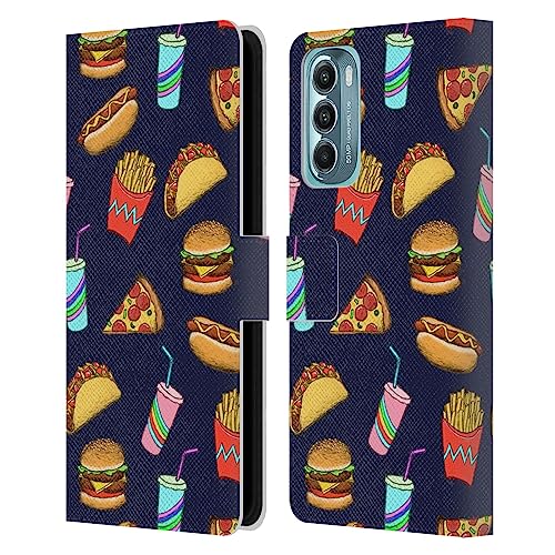 Head Case Designs Officially Licensed Micklyn Le Feuvre Fast Food On Navy Patterns 2 Leather Book Wallet Case Cover Compatible with Motorola Moto G Stylus 5G (2022)