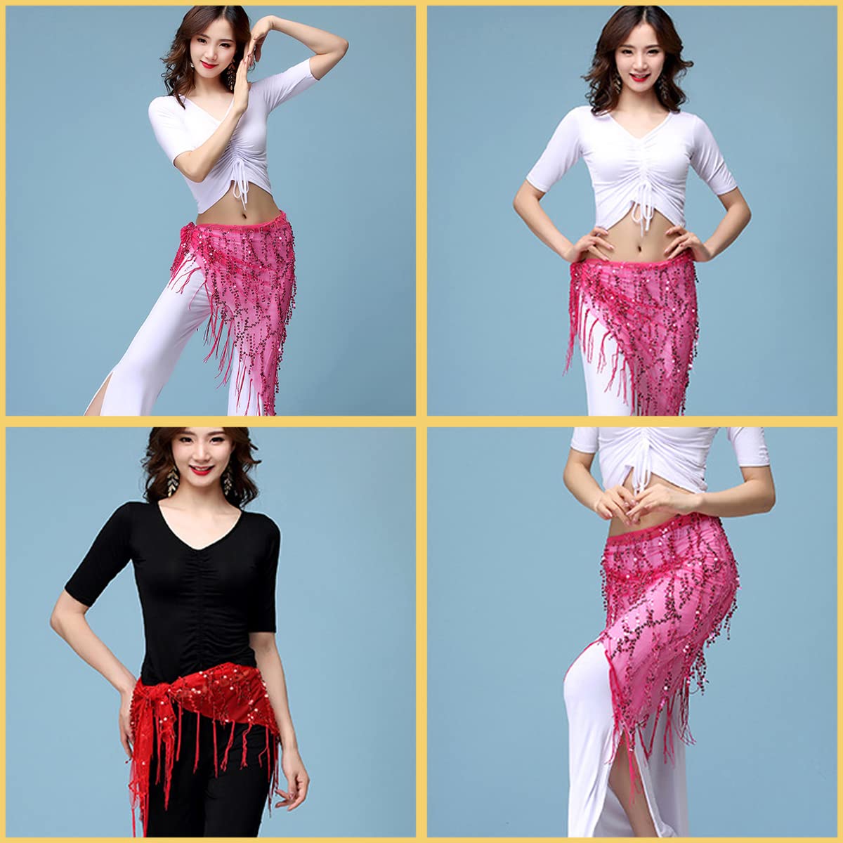 SamHeng Falda con borlas de lentejuelas, faldas de danza del vientre Rave Fringe Hip Bufanda Latin Dance Hula Hip Belt, Glitter Bohemian Skirt para mujeres y niñas Festival Dance Performance