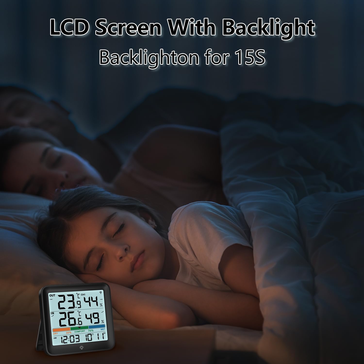 VOCOO Termometro per Interni ed Esterni Igrometro Monitor di Umidità Misuratore di Temperatura Digitale Stazioni Meteo con Retroilluminazione LCD Orologio Data Valore Min/Max Indicatore di Comfort