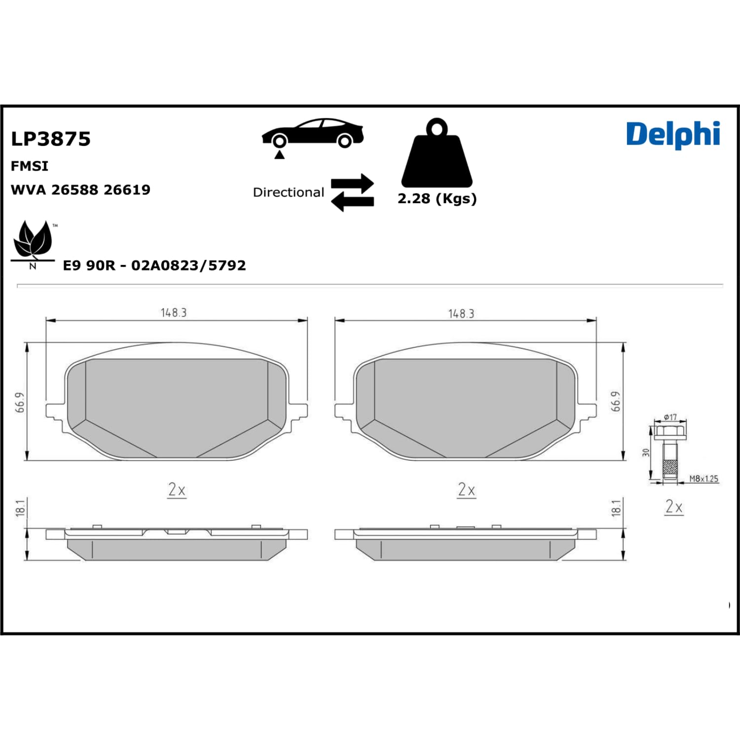 Delphi Technologies LP3875 Plaquette de frein lot de 4