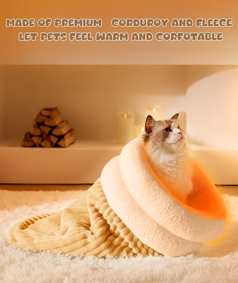 Cat Sleeping Bag,Flutty Warm Beds Cave Nest for Indoor Kitten 360 ° Warp Plush Winter Pet Sleeping Pocket Bags Mat Pad For Cat & Small Dog Below 5KG/12 LB Hideaway - Image 3
