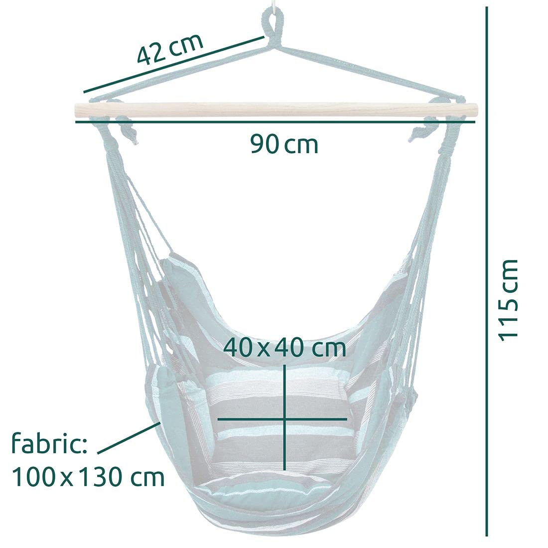 your GEAR Lombok – Fauteuil Suspendu avec 2 Coussins – Siège Hamac – Choix de Couleurs émeraude (Vert) ou Aqua (Bleu) – Max. 240 kg – Siège Suspendu balançoire à 360° [émeraude]