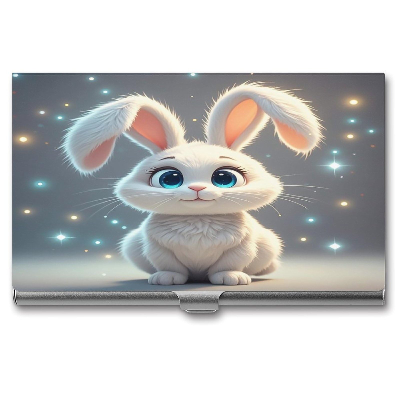 FekiLoot Cute Rabbit Business Card Holder Aluminum Alloy Business Card Case Convenient to Carry Business Card Dispenser for Men Women