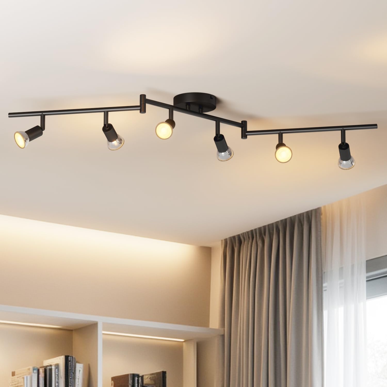 Lvwit Gu 10- 6 Black Ceiling Spotlight Rotatable,6 Way Living Room Lights Ceiling,Gu10 Black Kitchen Lights Ceiling,Gu10 Base Spot Lights,Ceiling Light Fitting Bracket For Lounge Bedroom Dining Room(No Bulb)