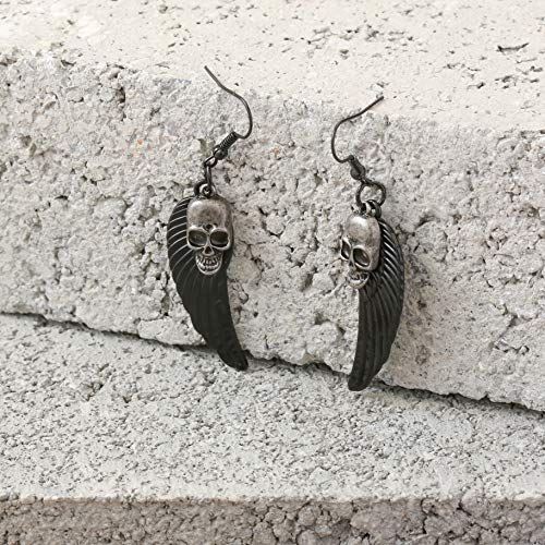 HAQUIL Goth Black Angel Wing Skull Earrings, Halloween Gothic Skull Jewelry Gift for Women4