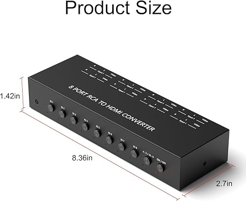 Miniatura 4 de Dingsun Convertidor AV a HDMI de 8 puertos, convertirá señales analógicas de entrada a una señal de salida digital, ajuste integrado 16 94 3,